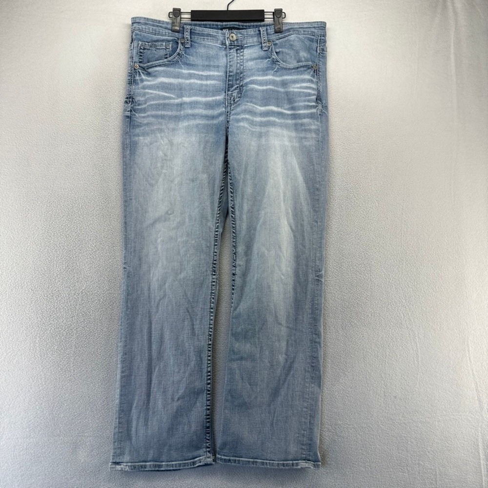 BKE Tyler Jeans Mens 38x32 Blue Bootcut Boot Denim Cotton Light Wash Whisker